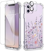 GVIEWIN for iPhone 11 Case with Screen Protector + Camera Lens Protector, [Not-Yellowing] Clear Soft TPU Shockproof Protective Cover for Women Girls Flower Pattern Phone Case 6.1"(Floratopia/Colorful)
